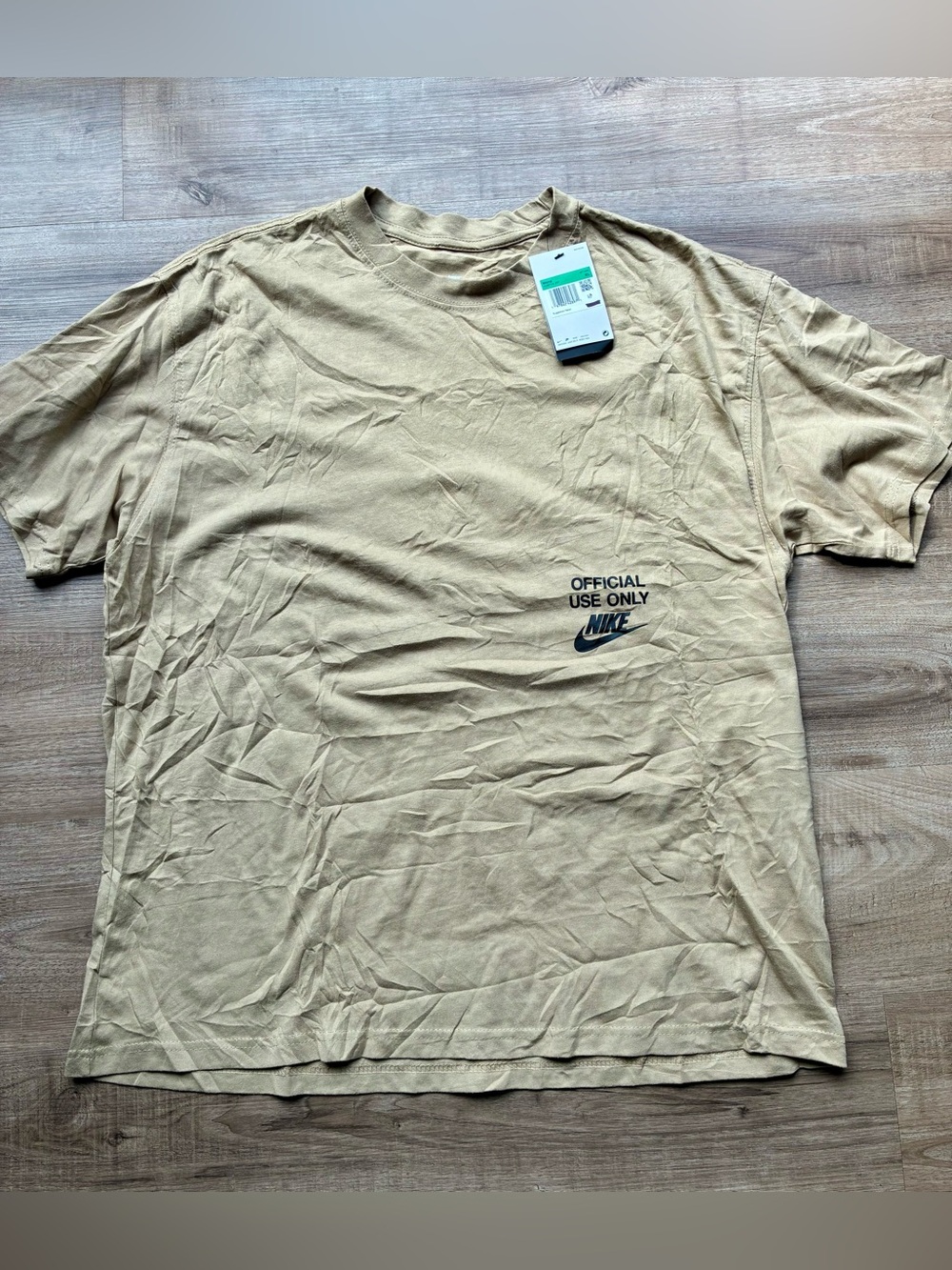 Nike Men’s Tan Crew Neck T-Shirt with 'Official Use Only' Logo
